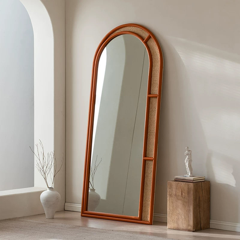 Half-Circle Solid Wood+Rattan Full Length Mirrors, 78.74" H x 39.37" W