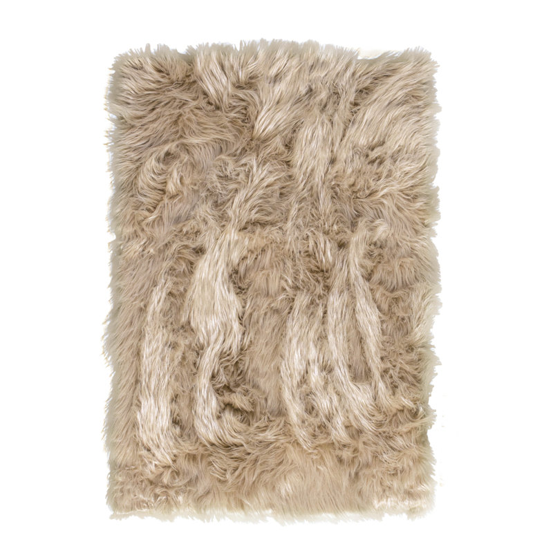 Diller Light Brown Faux Sheepskin Fur Machine Washable Shag Fluffy Area Rug, Rectangle 3' x 5'
