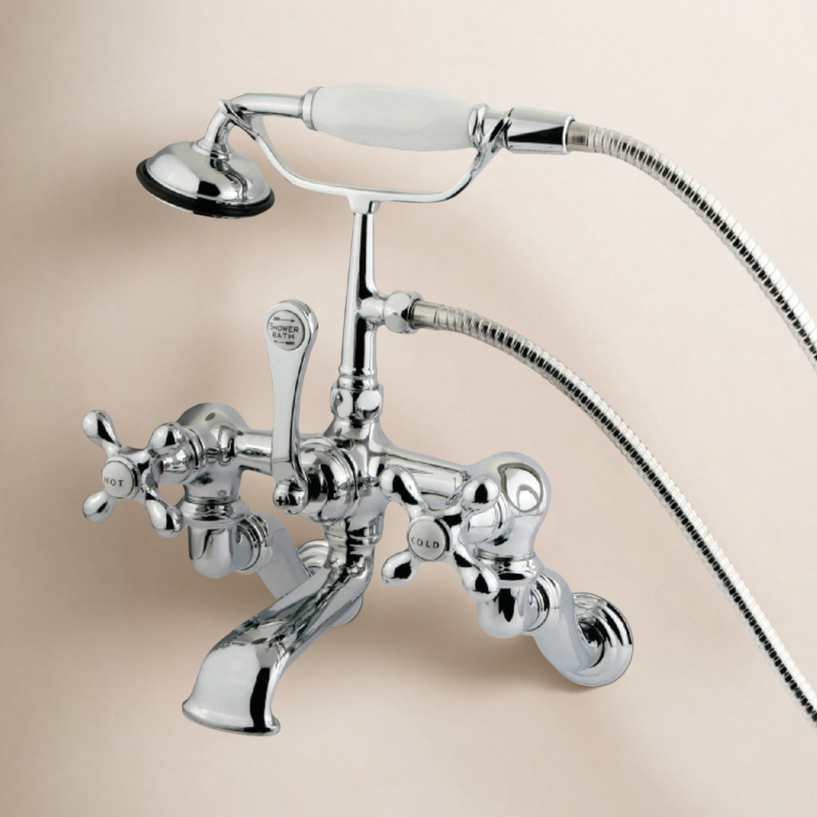 Vintage Wall Clawfoot Tub Faucet with Hand Shower, Polished Chrome