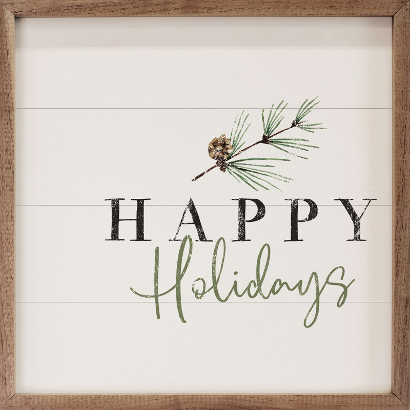 Joyeuses Fêtes, branche de pin, blanc, H 16 po x l 16 po