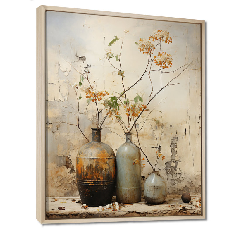 Décoration murale Zen Boho Pottery 1 - Boho Pottery, Cadre flottant brun, H 32 po x l 24 po x P 1 po