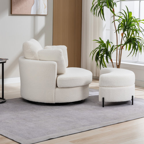 Rosdorf Park Kavonta Upholstered Swivel Barrel Chair with Ottoman ...