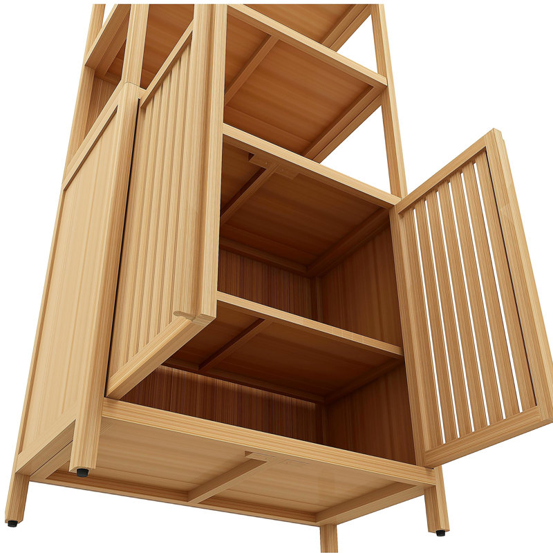 Armoire de rangement en bambou, armoire de salle de bain séparée avec 2 portes, organisateur d'armoire de plancher pour le salon, la cuisine