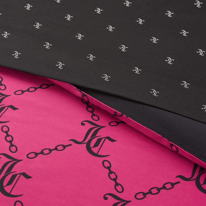 Juicy Couture Link Printed Bed-in-a-Bag Comforter Set, Queen Comforter + 7 Additional Pieces, Hot Pink/Black