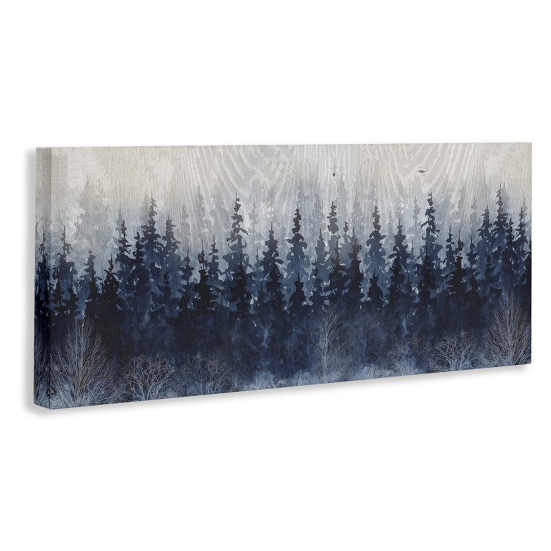 Rustic Blue Forest Tree Line Landscape Canvas Wall Art, 24x10