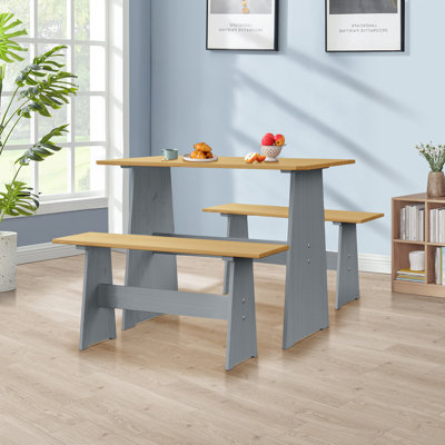 Ensemble de salle à manger en bois massif 3 pièces Treya