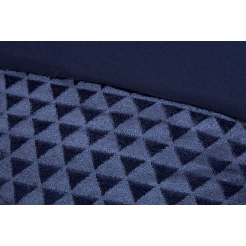 Diamond Cut Velvet Polyester Geometric Shapes Duvet Cover Set with Pillowcases, Navy Geometric
