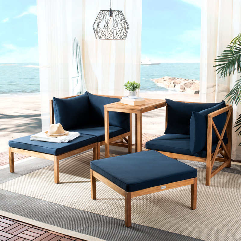 Segura Acacia 2 - Person Patio Conversation Set with Cushions, Navy, Natural