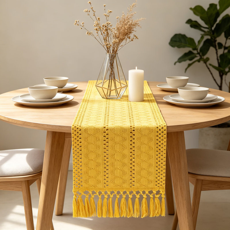 Chemin de table Boho pour cuisine, décor rustique maison de campagne, centre de table en lin de coton tissé Macrame, petit chemin de table basse pour la commode