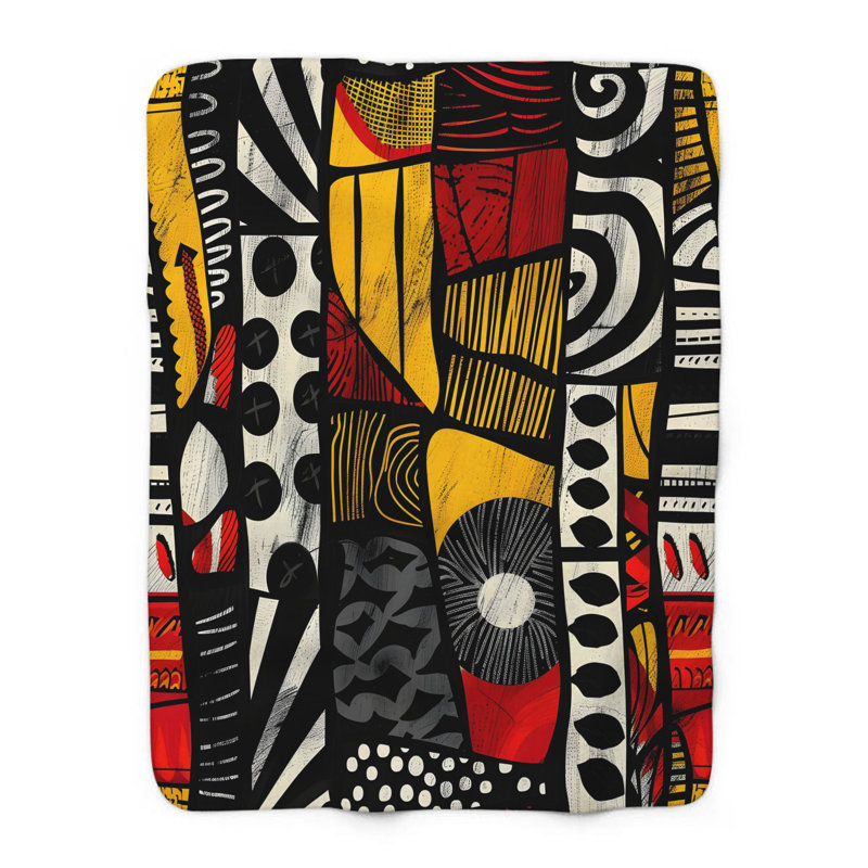 Kente Uni - couverture en sherpa de qualité supérieure 1 pièce - reproduction d'art luxueuse, Lit simple