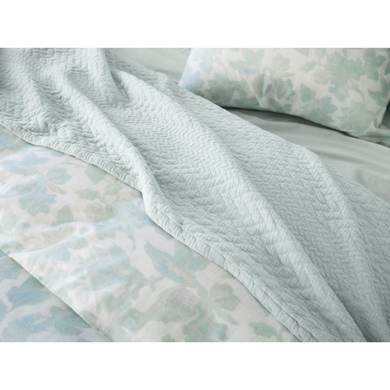 Camellia Organic Print Duvet Cover, Celadon, King Duvet Cover