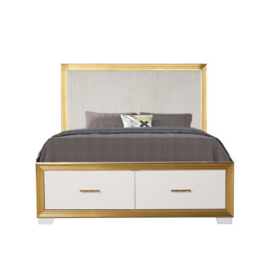 OBSESSION Contemporary Style Queen Tufted Bed Made With Wood & Gold Finish (NJ INVENTORY)