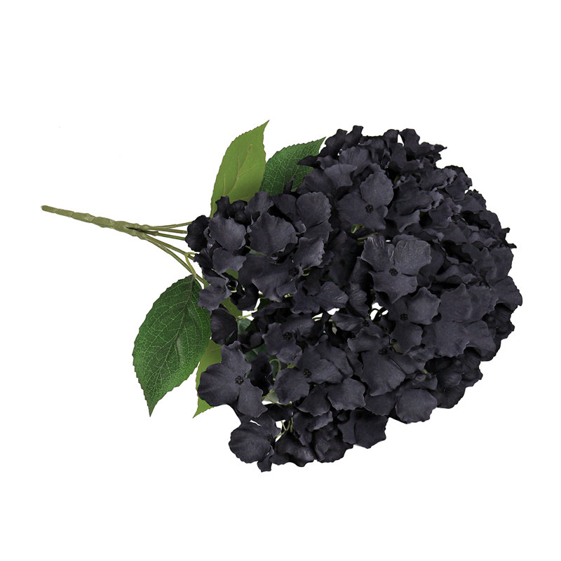 Artificial Hydrangea Flower Stem Bush Bouquet, Black