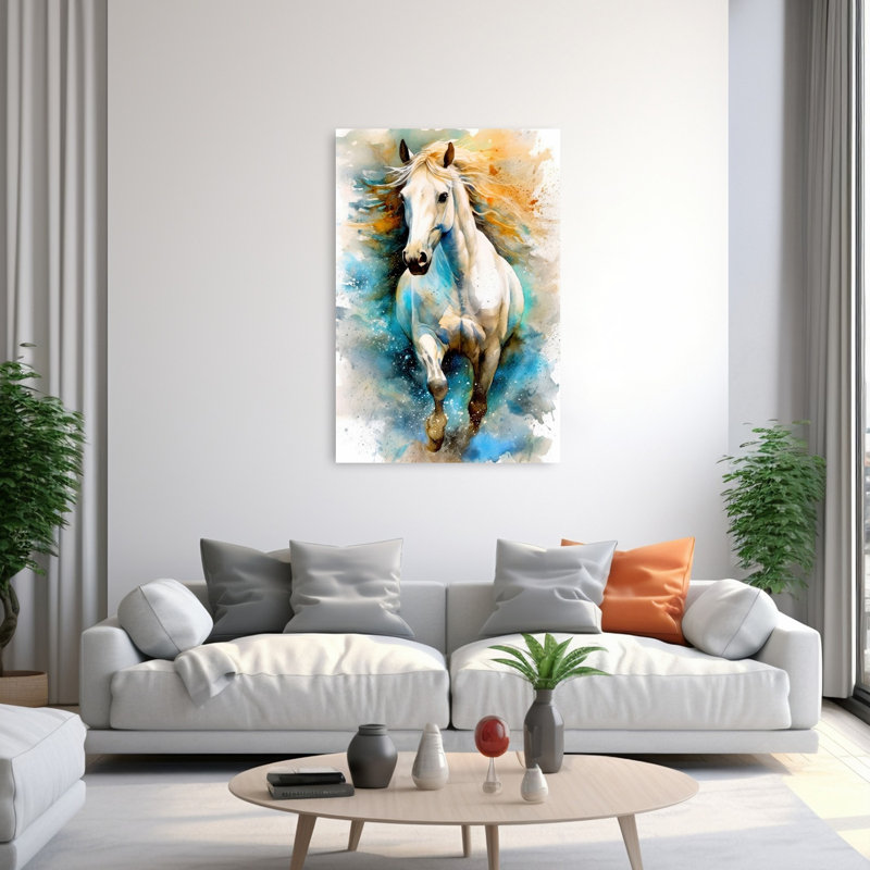 «Dynamic White Horse», reproduction d'art abstrait, paysage contemporain, cheval, H 60 po x l 40 po
