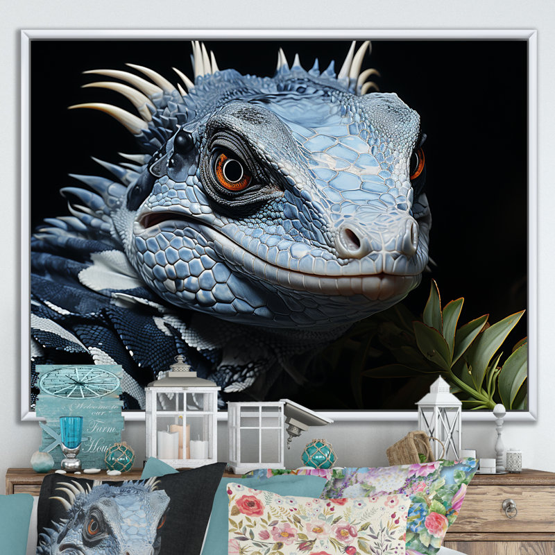 Amphibien curieux reptile, Cadre flottant blanc, H 16 po x l 32 po