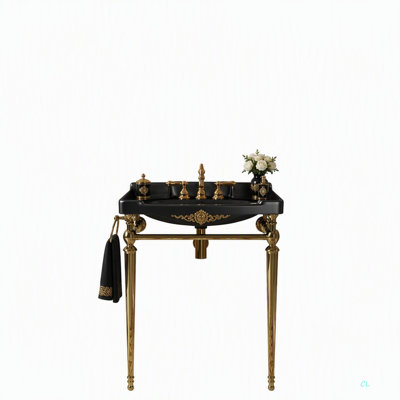 Lavabo console de salle de bain 28 po, meuble-lavabo mural en céramique avec 3 trous pré-percés, pieds de support autoportants en acier inoxydable avec barre à serviettes, sans robinet ni couvercle d'évier