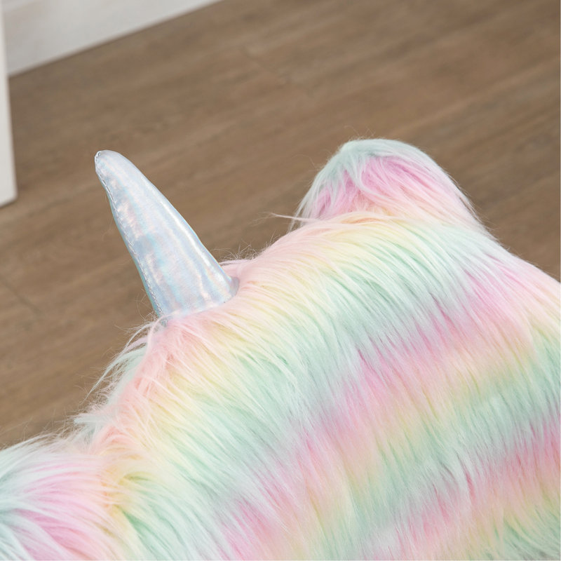 Chaise de bureau Fluffy Unicorn avec dossier moyen et accoudoirs, base pivotante blanche à 5 branches