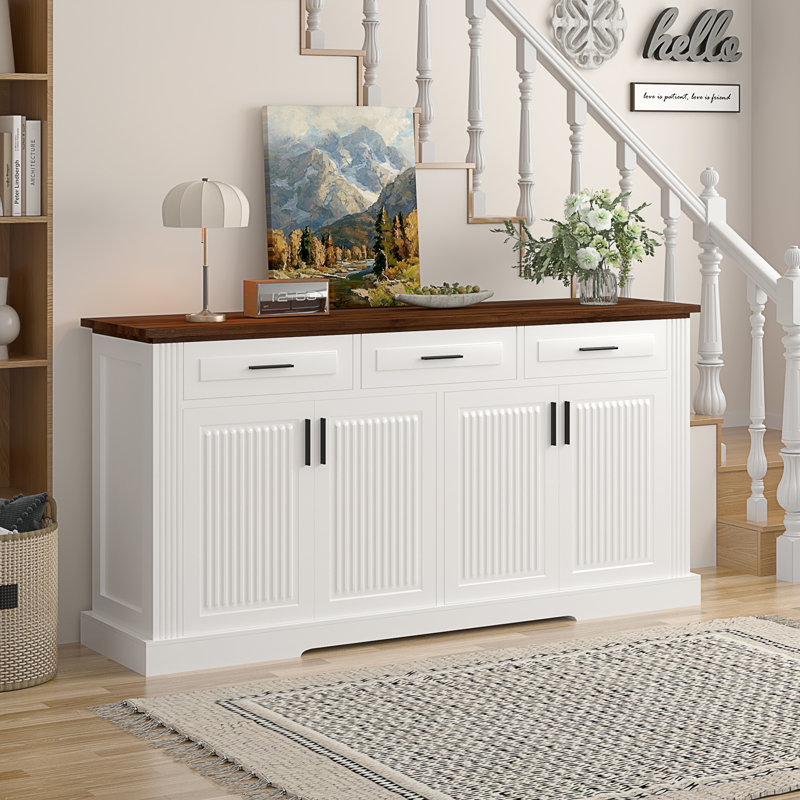 Buffet 63 "avec rangement cannelé avec rangement, Blanc