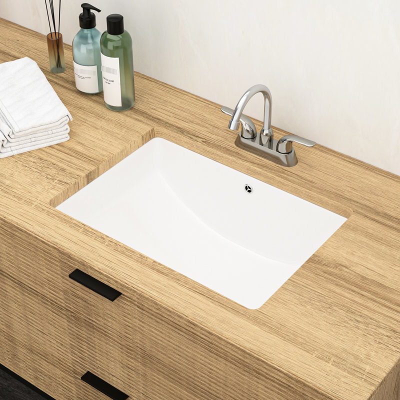 Upshaw White Rectangular Undermount Ceramic Bathroom Sink With Overflow - Sleek Modern Style, Stain , For Multiple Locations 21.5"X15" Contemporary Look, Different Settings