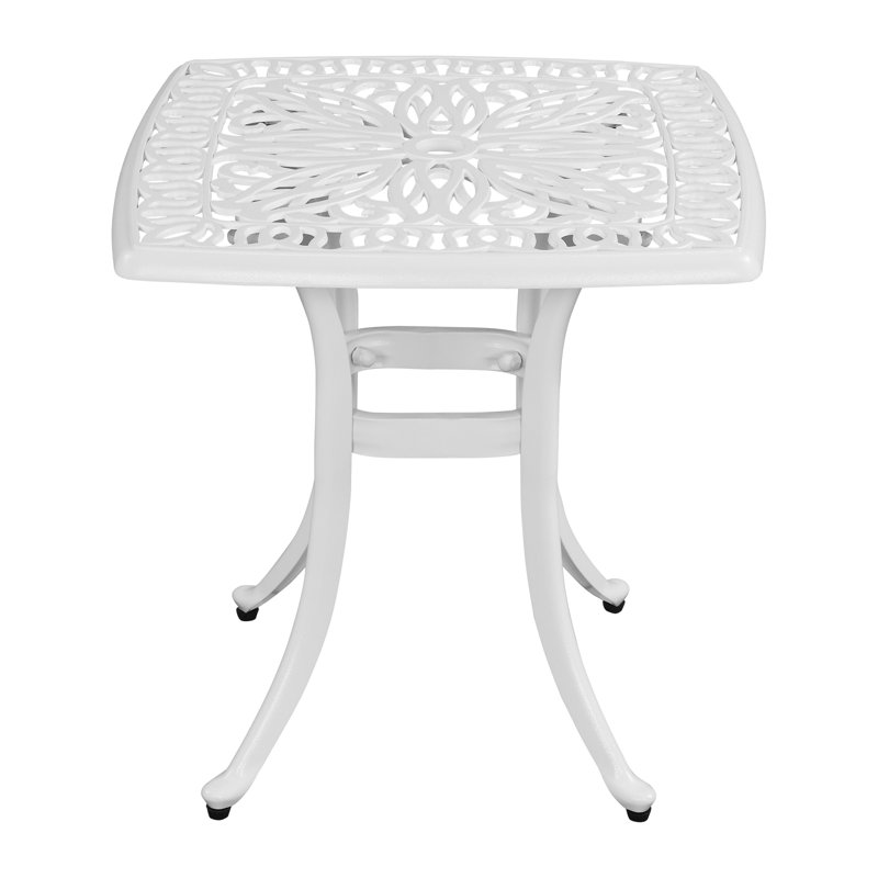 Rivka Square Metal Outdoor Side Table With Umbrella Hole , 21'' in. W 21'' in. D, White