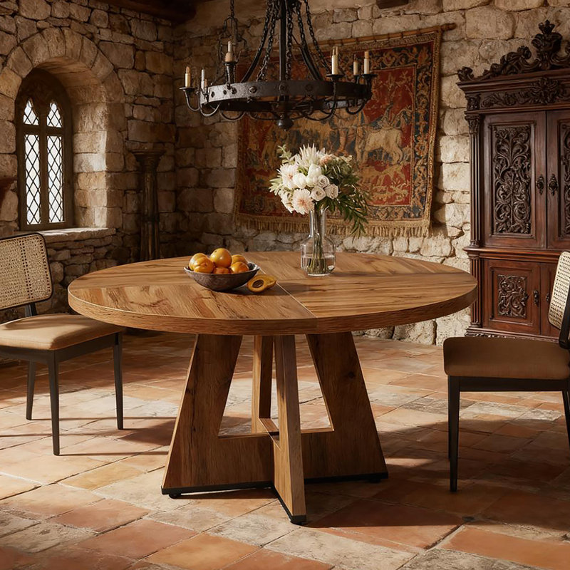 Table de salle à manger ronde en bois de 47 pouces (seulement 1 pièce), Noyer
