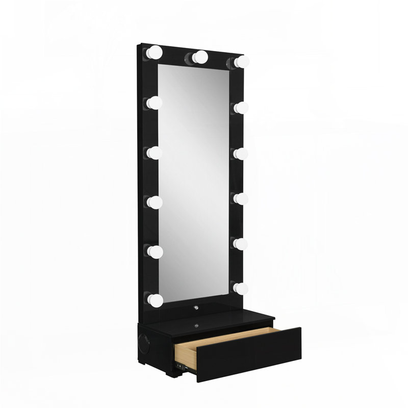 Grand miroir avec haut-parleur intégré et tiroir de rangement