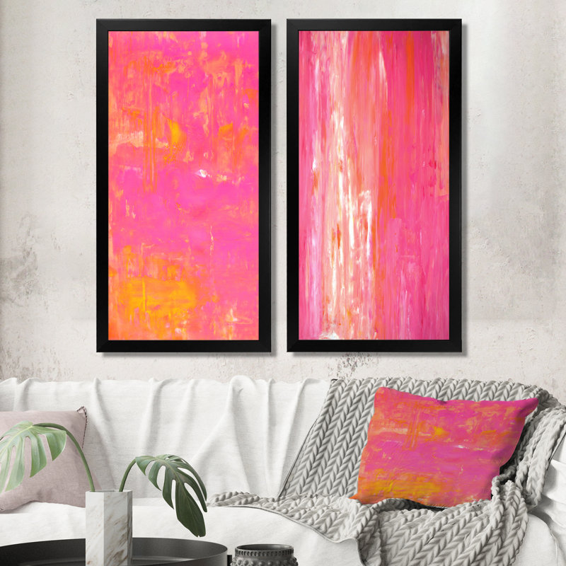 "Orange and Pink Colorfields", ensemble de 2 photographies sur toile, H 32 po x l 32 po x P 1 po, Cadre photo noir