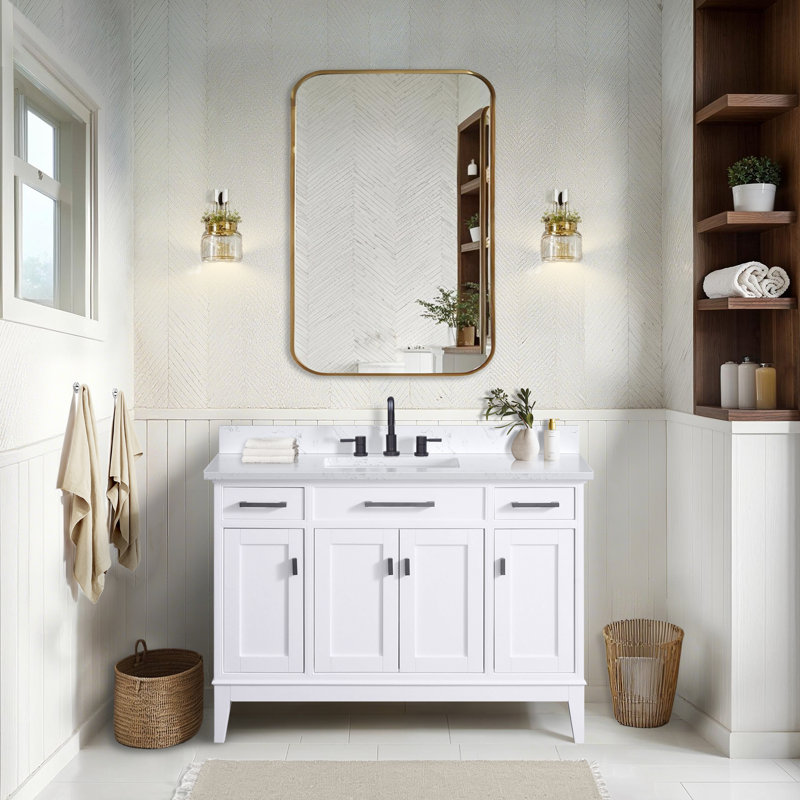 Meuble-lavabo simple 48 po avec plateau Anglet, Blanc, Blanc cala