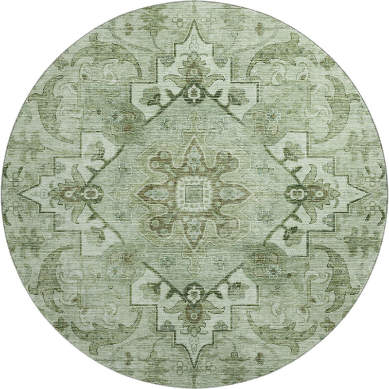Premium Machine Washable Mayfield AMF2164 global Rug, Aloe, Round 8' 