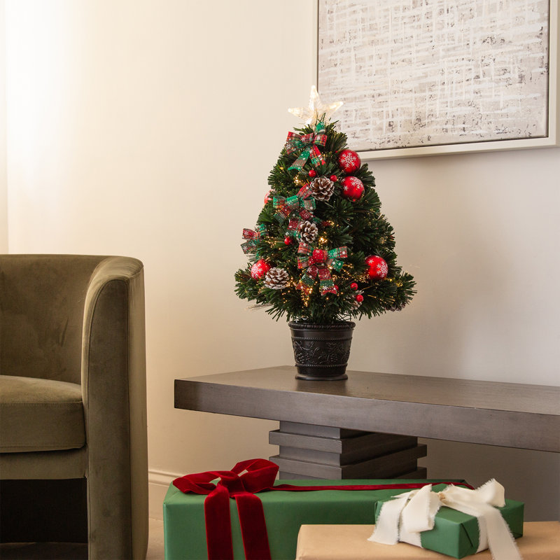 Pre-Lit Fibre Optic Cosmopolitan Star Topped Artificial Christmas Tree with Decorative Planter, 2'
