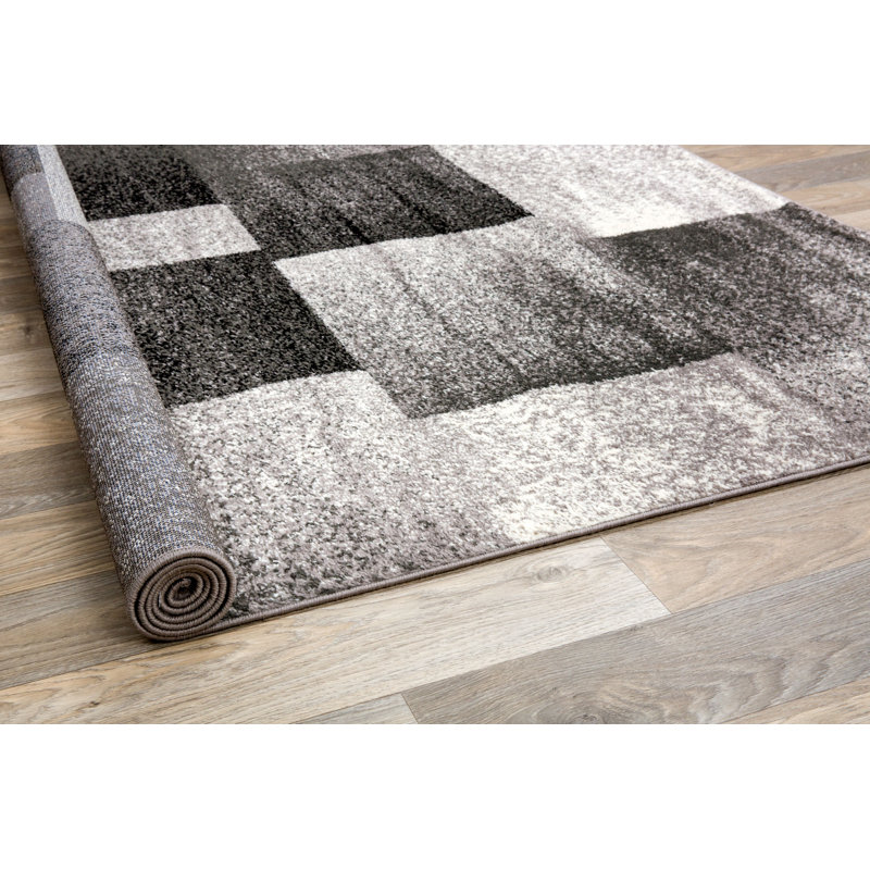 Damarus Geometric Gray/Ivory/Black Area Rug, Rectangle 2' x 3'