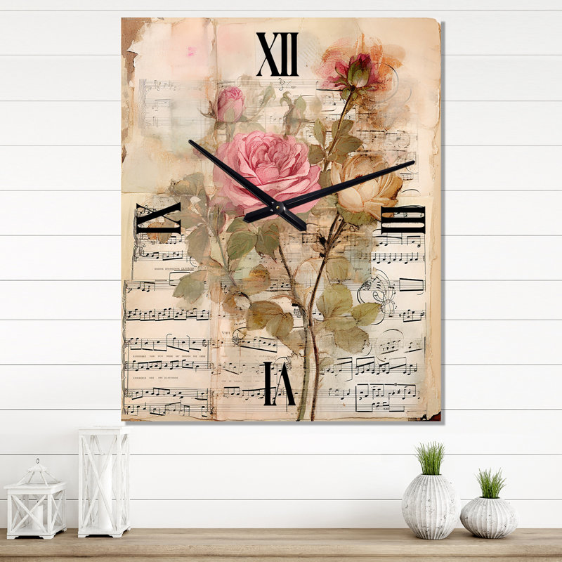 Horloge murale rétro avec roses rustiques et roses rétro II, Petit