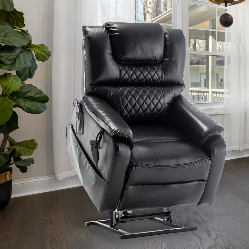 Carollynn Faux Leather Reclining, Dual Motor Lay Flat with Heat & Massage, Black Faux Leather