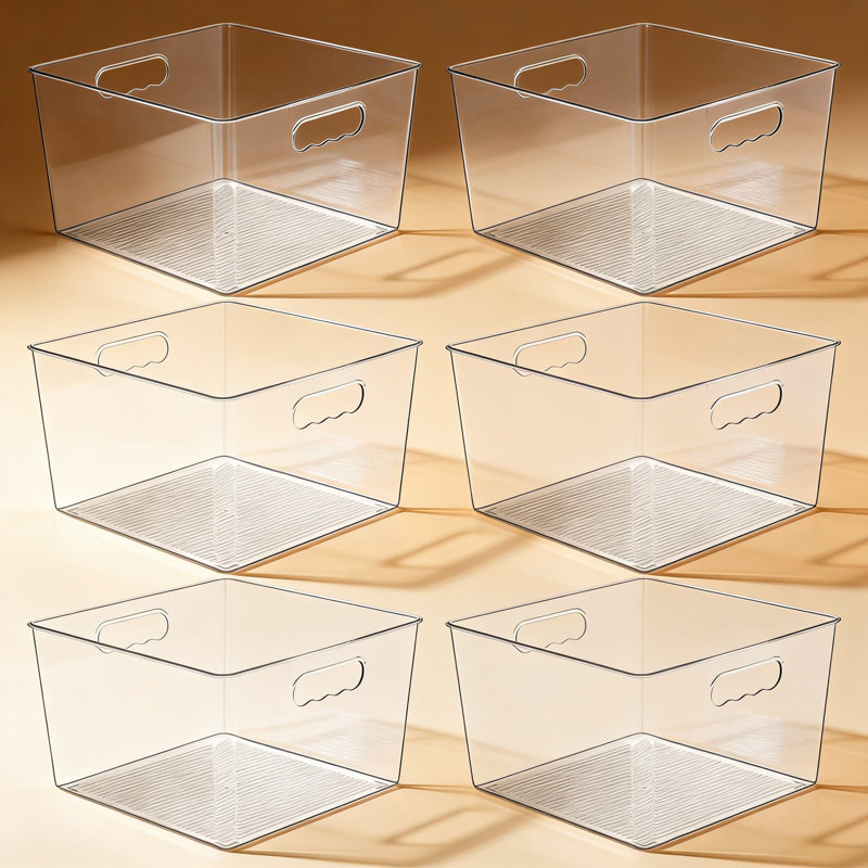 Très grands bacs de rangement en plastique transparent avec poignées, ensemble de 6 contenants en acrylique pour garde-manger, garde-robe, cuisine, salle de bain, salle de lavage et rangement pour cubes