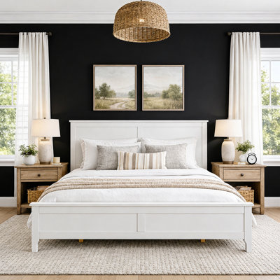 White Platform Bed with Headboard