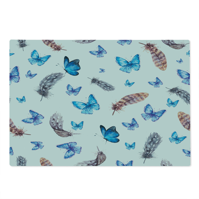 Planche à découper vintage Ambesonne grande taille plumes et papillon bleu blanc gris