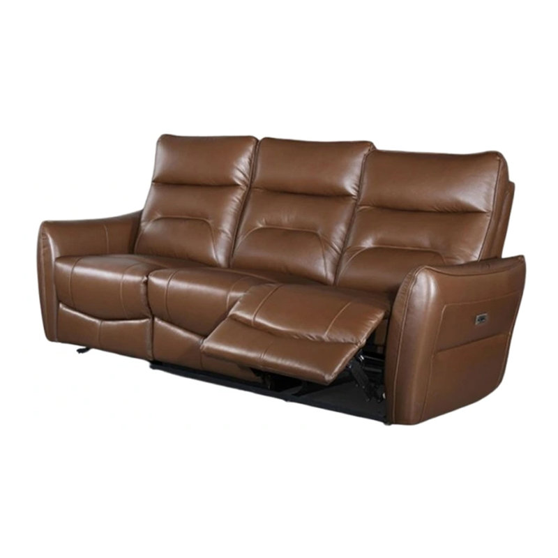 Canapé inclinable électrique Teren de 86 po en cuir grainé brun Teren, Brun caramel