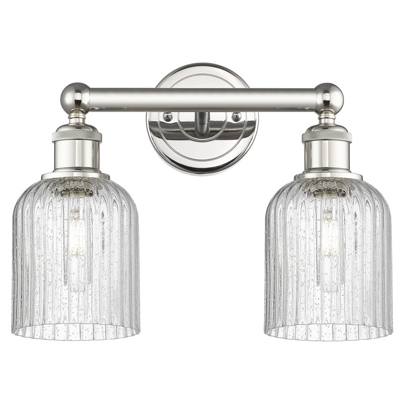 Abat-jour de salle de bain 2 lumières Edison Addeline 14 po, Nickel poli, Grainé