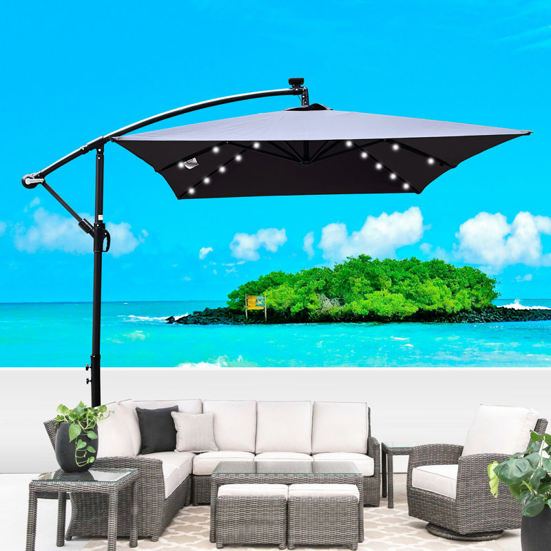 Parasol d'extérieur 2 x 3 m avec protection solaire, imperméable, pour terrasse de jardin, avec éclairage à DEL, protégé contre le vent