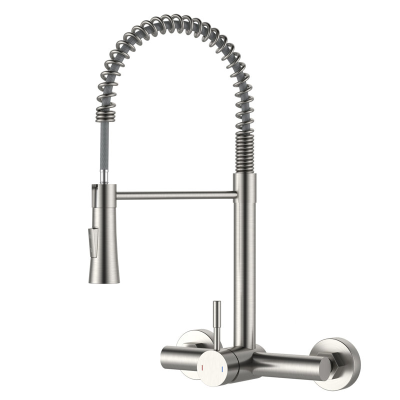 8 Inch Centre Wall Mount Kitchen Faucet Single Handles, Brushed Nickel
