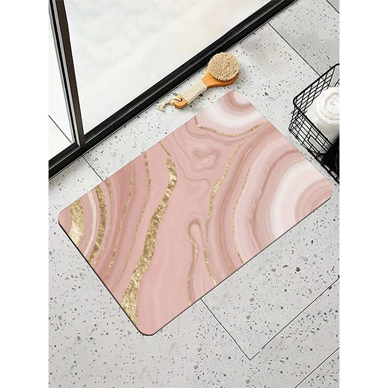 Stylish Pink Agate With Gold Bath Mat, 36 X 24