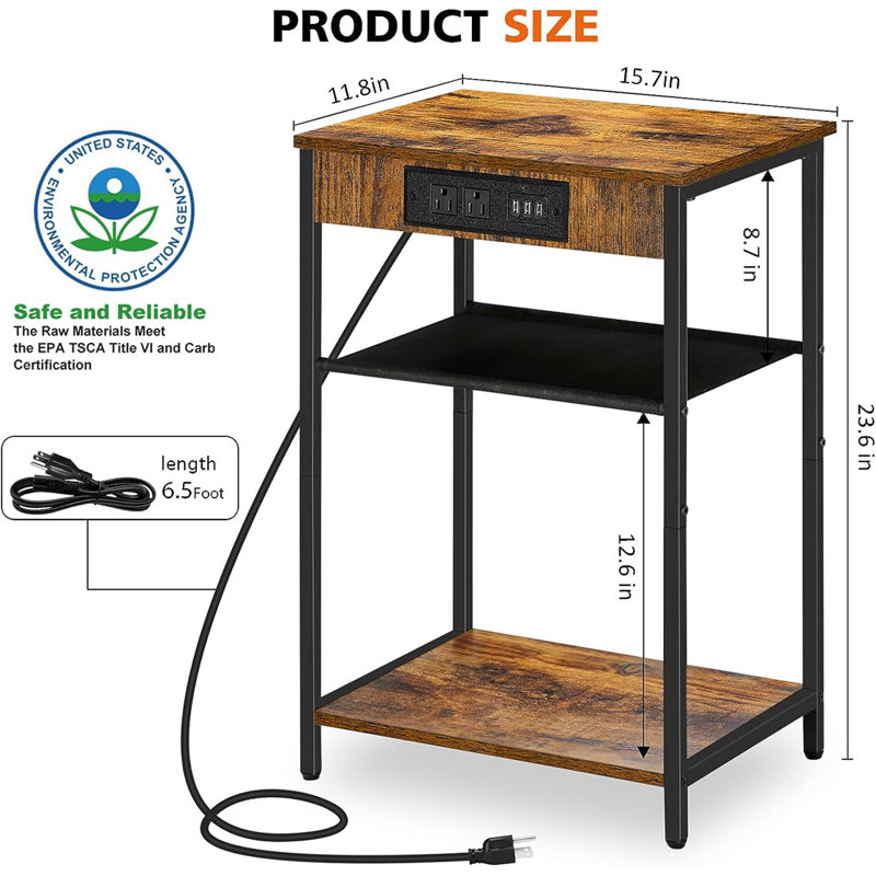 End Table Set and Built-In Outlets, Brown