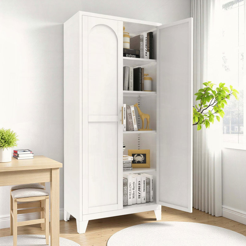 71 armoire de rangement en métal avec 2 portes et tablettes réglables, 70.87" H x 31.5" W x 15.75" D, Blanc