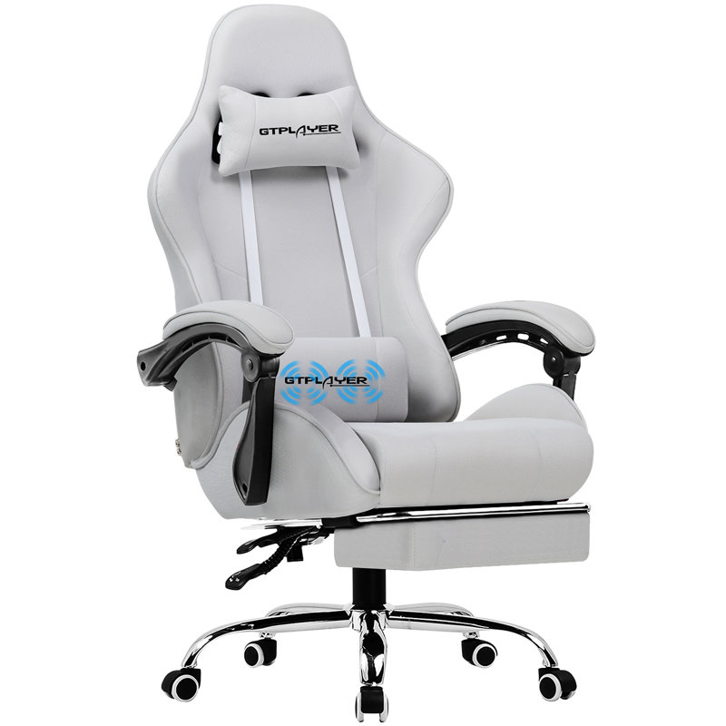 GTPLAYER Adjustable Reclining Ergonomic Swiveling PC & Racing Game Chair with Footrest, White