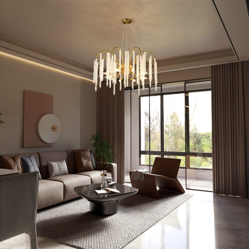 8-Light Gold Cascade Crystal Chandelier, Modern Glam Ceiling Light