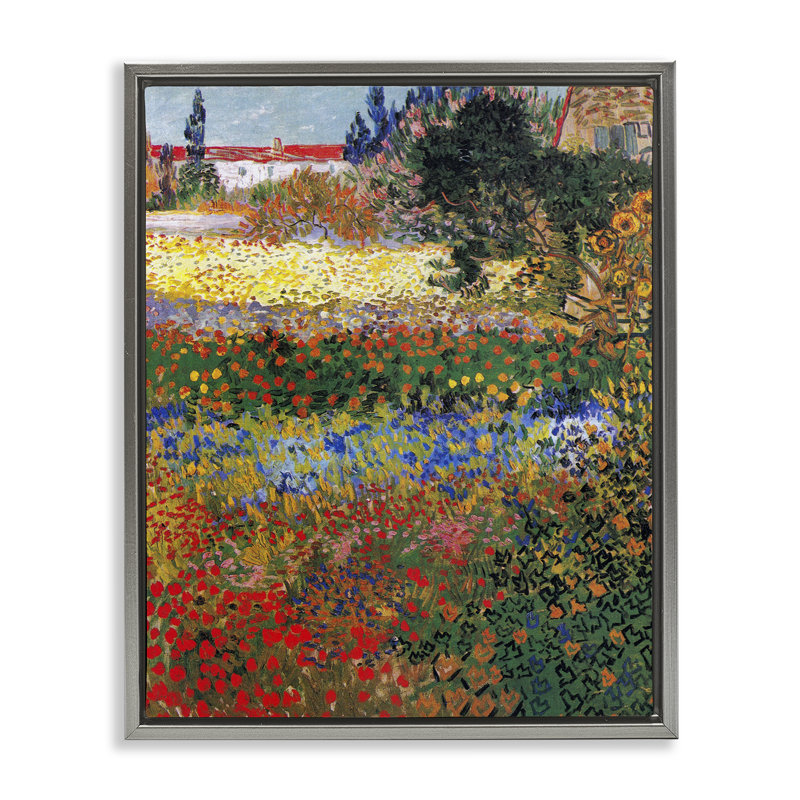 "Van Gogh Flower Garden", art mural sur toile flottante par one1000paintings, H 21 po x l 17 po, Cadre flottant gris lustré