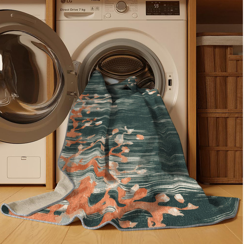 Tapis gris aquarelle lavable à la machine, Carré 5 pi