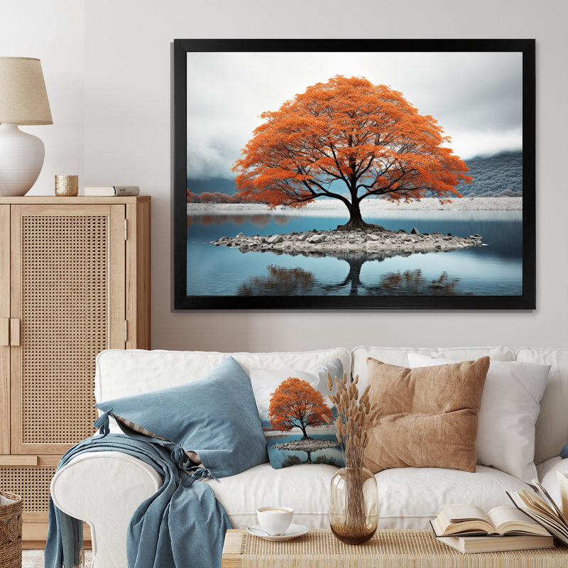«Orange Tree Autumn Whispers I», reproduction sur toile, H 34 po x l 44 po x P 1,5 po, Cadre photo noir