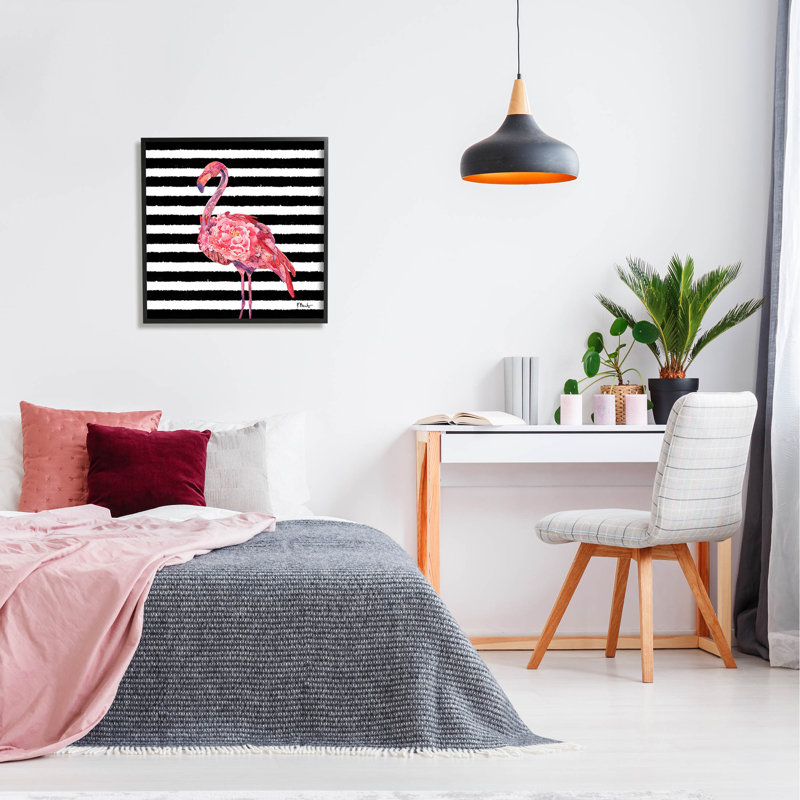 «Blossoming Pink Flamingo Stripes», art numérique par Paul Brent, H 24 po x l 24 po x P 1,5 po, Toile tendue