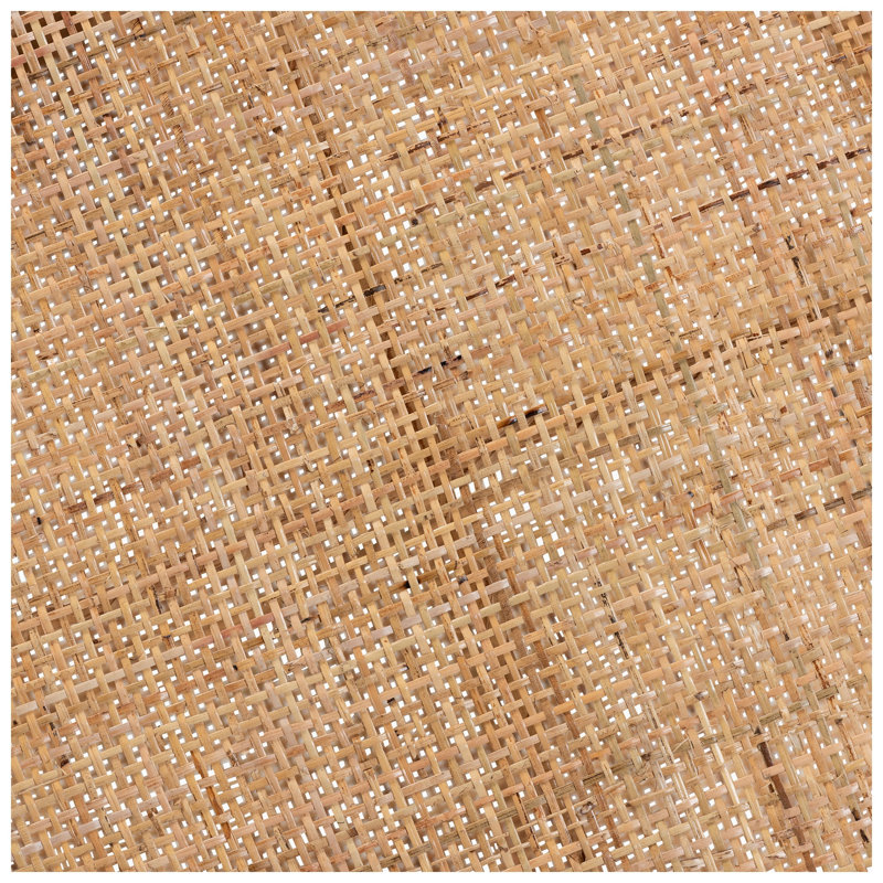 Table d'appoint moderne bohème à deux niveaux en acajou et rotin naturel, 59 cm L x 59 cm P x 61 cm H